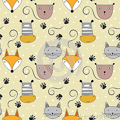 Cute animal heads seamless pattern Vector Illustration