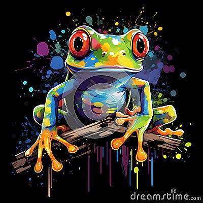 frog on a wood, color splash frog, ai generated Stock Photo