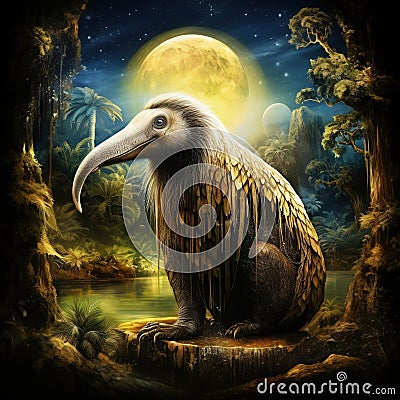 cute animal from Running Giant Myrmecophaga animal with long tail and log in nature Cartoon Illustration