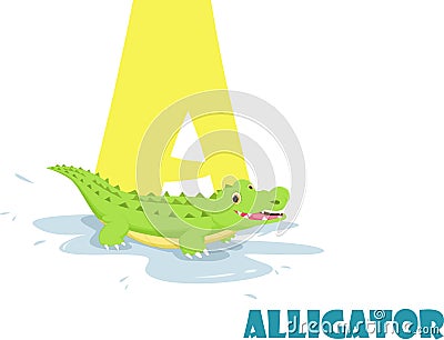 Cute Animal Zoo Alphabet. Letter A for alligator Vector Illustration