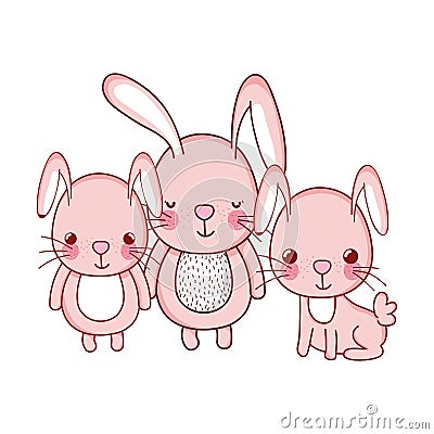 Cute animals, adorable bunnies cartoon isolated icon design Vector Illustration