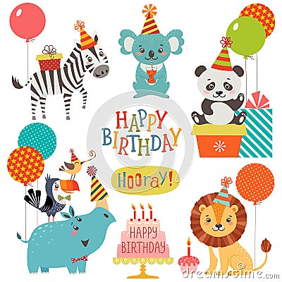 Cute animals birthday wishes Vector Illustration