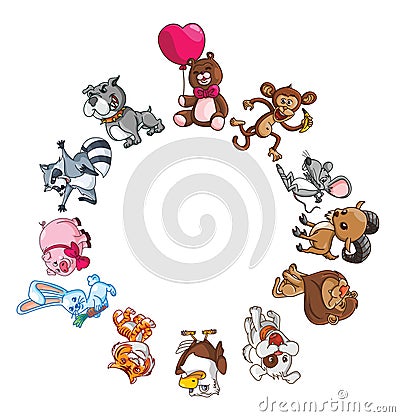 Cute Animals Circle Banner Color Illustration Design Vector Illustration