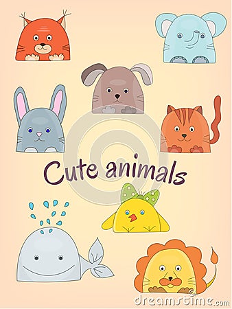 Cute animals different animals domestic and wild Vector Illustration