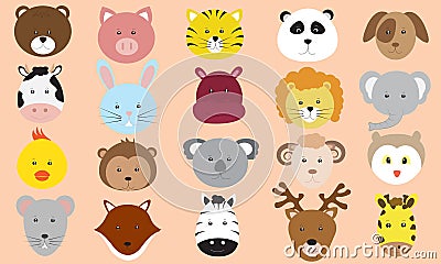 Cute Animals Faces Icons Vector Collection Vector Illustration