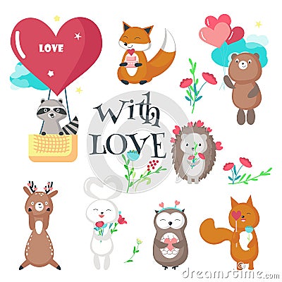 Cute animals in love vector isolated illustration Vector Illustration