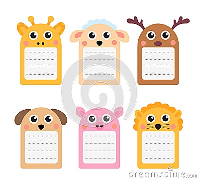 Cute animals note set of scrapbook elements. Vector illustration Vector Illustration