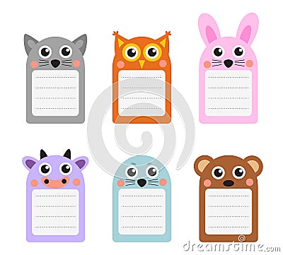 Cute animals note set of scrapbook elements. Vector illustration Vector Illustration