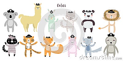 Cute Animals with Pirate Hats Vector Illustration