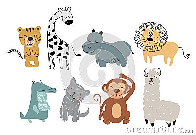 Cute animals set. childish vector illustration scandinavian stylr design concept for card,kids clothes,baby shower Vector Illustration