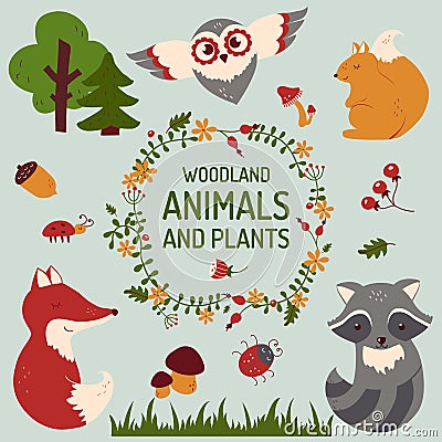 Cute animals set. Vector illustration. Vector Illustration