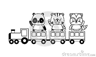 Cute animals train toy Vector Illustration