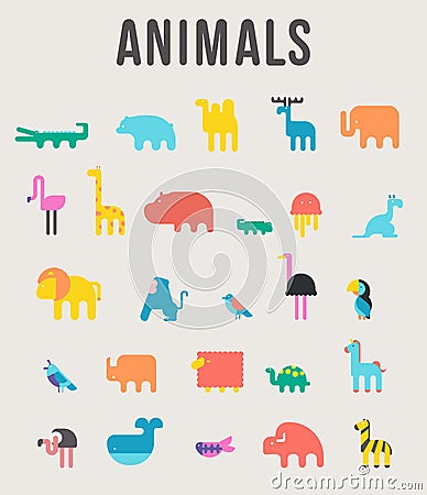 Cute Animals Vector illustration Icon Set on a white background. Cartoon Illustration