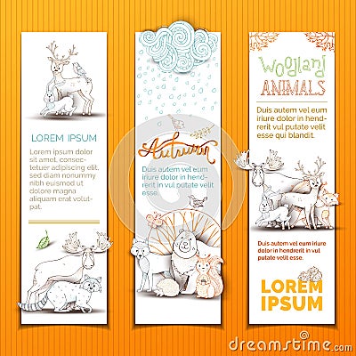 Cute animals vertical bannes set. Vector Illustration