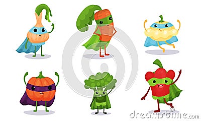 Cute Animated Vegetables In Superhero Cloaks Cartoon Character Vector Illustration Vector Illustration