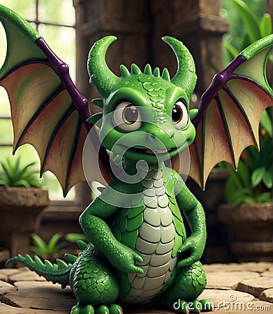 cute animation dragon with wings and horns. 2024 year chinise symbol. New year concept. AI generated Stock Photo
