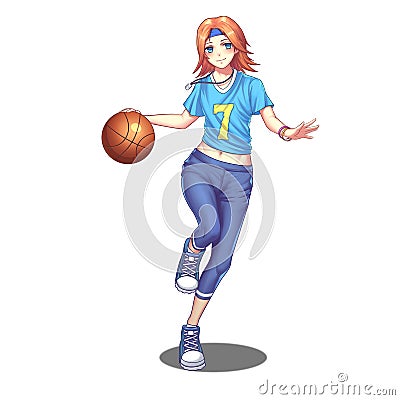 Cute Anime Basketball Sport Girl Stock Photo