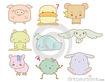 Cute Anime Creatures / Animals / Monster with expressions & features swapable Vector Illustration