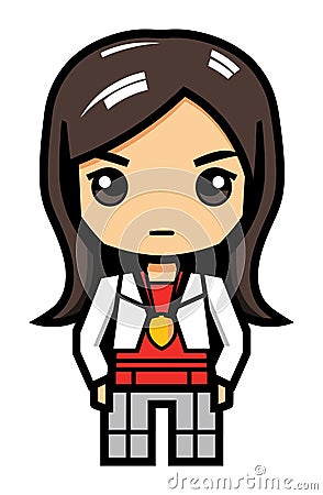 Cute anime style doctor with brown hair and white coat. Professional female medic with stethoscope, cartoon character Vector Illustration