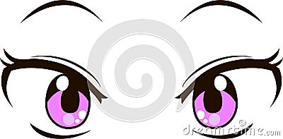 Cute anime-style eyes with normal facial expressions Vector Illustration