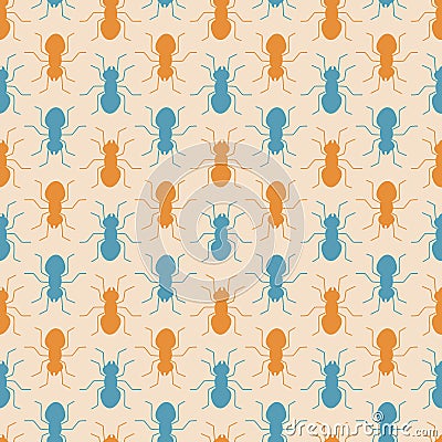 Cute ants hand drawn vector illustration. Colorful insect character in flat style seamless pattern for fabric. Vector Illustration