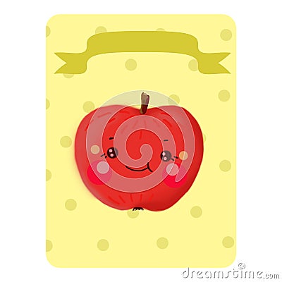 Cute apple. Apple on a yellow background with circles with a ribbon without a name, a apple without a table. Stock Photo