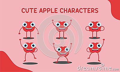 Cute apple characters, suitable for children's books or educational content Vector Illustration