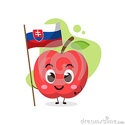 Cute apple hold the flag of Slovakia.cute vector illustration Vector Illustration