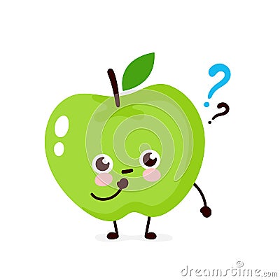 Cute apple with question mark character Vector Illustration