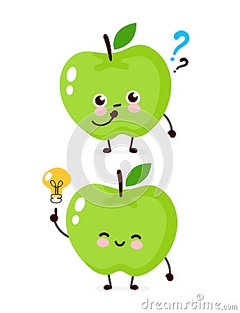 Cute apple with question mark and lightbulb Vector Illustration