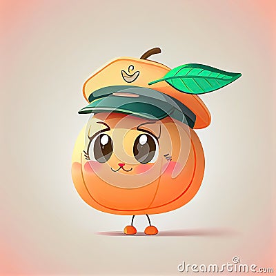 cute apricot cartoon character in a captain cap, cartoon style, modern simple illustration Cartoon Illustration