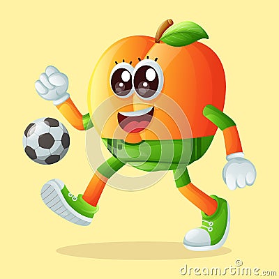 Cute apricot character playing soccer Vector Illustration