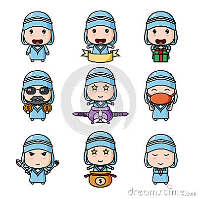 The cute arabian boy of the mascot bundle set Vector Illustration