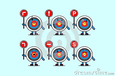 Cute Archery target cartoon holding traffic sign Vector Illustration