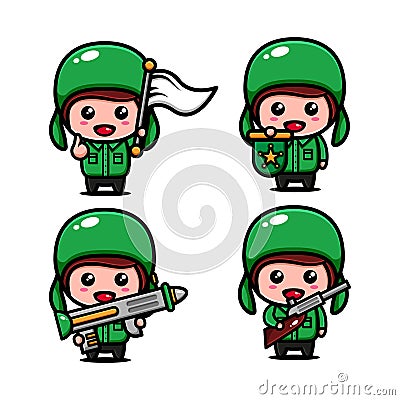 Cute army character design themed maintain the region Vector Illustration