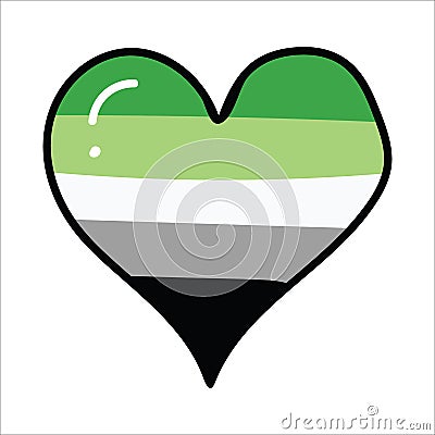 Cute aromantic heart cartoon illustration motif set. Hand drawn isolated pride flag elements clipart for LGBTQ blog, love Cartoon Illustration