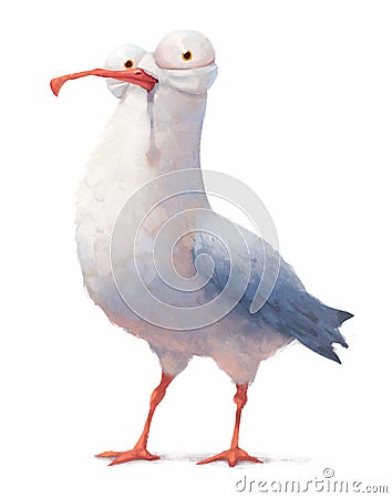 Cute artistic seagull cartoon design isolated on white Cartoon Illustration