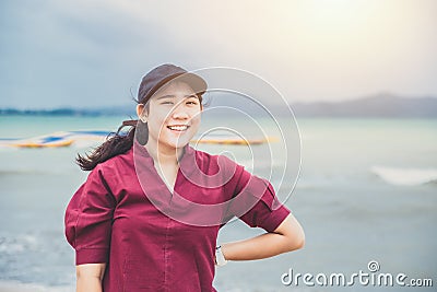 Cute asian fat teen portrait toothy smile Stock Photo