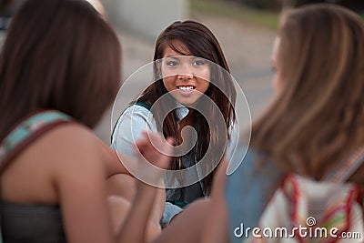 Cute Asian Student with Friends Outside Stock Photo