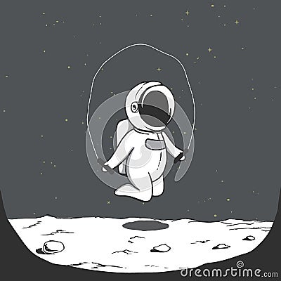 Astronaut jumps with a jump rope Vector Illustration