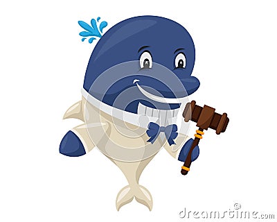 Cute Auction Animal Cartoon Character Illustration - Blue Whale Vector Illustration