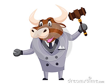 Cute Auction Animal Cartoon Character Illustration - Bull Vector Illustration