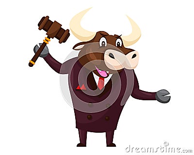 Cute Auction Animal Cartoon Character Illustration - Bull Stock Photo