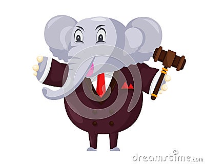 Cute Auction Animal Cartoon Character Illustration - Elephant Vector Illustration