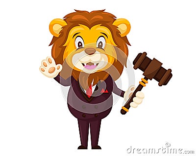 Cute Auction Animal Cartoon Character Illustration - Lion Vector Illustration