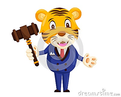 Cute Auction Animal Cartoon Character Illustration - Tiger Vector Illustration