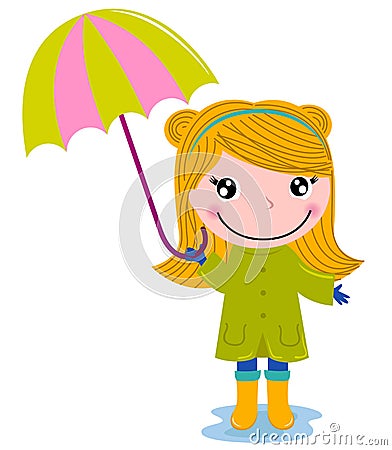 Cute autumn girl with umrella Vector Illustration