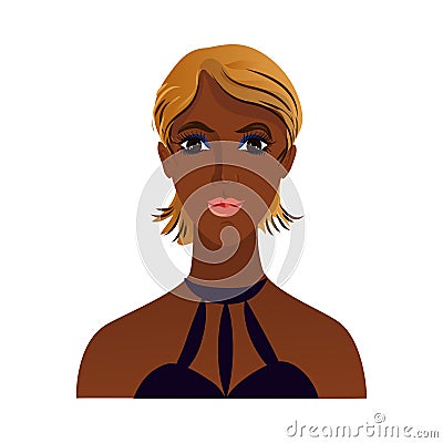 Cute avatar of afro american woman with golden hair Vector Illustration