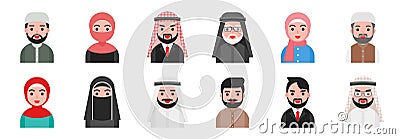 Cute avatar Arab Muslim people in flat design Vector Illustration