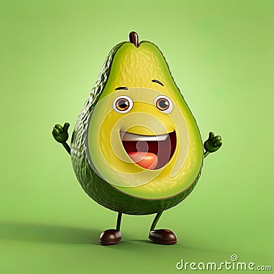 Cute avocado character radiating happiness and freshness with its cheerful expression. Stock Photo